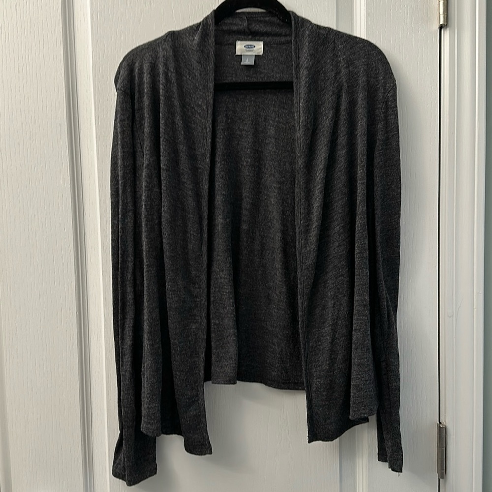 Old Navy Open Cardigan, charcoal gray, polyester rayon blend, lightweight, large